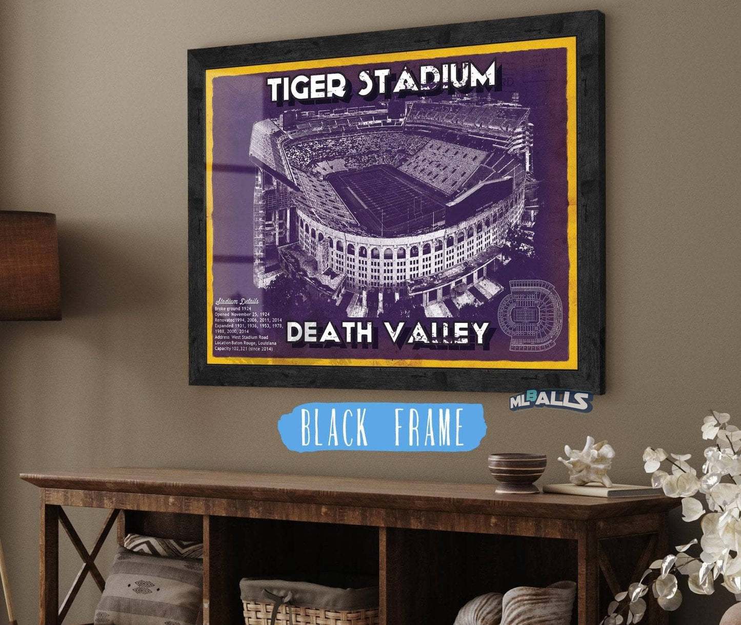 Tiger Stadium Art - LSU Tigers Vintage Stadium - Blueprint Art Print