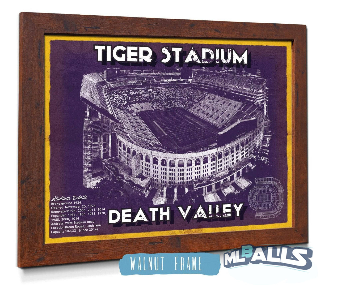 Tiger Stadium Art - LSU Tigers Vintage Stadium - Blueprint Art Print