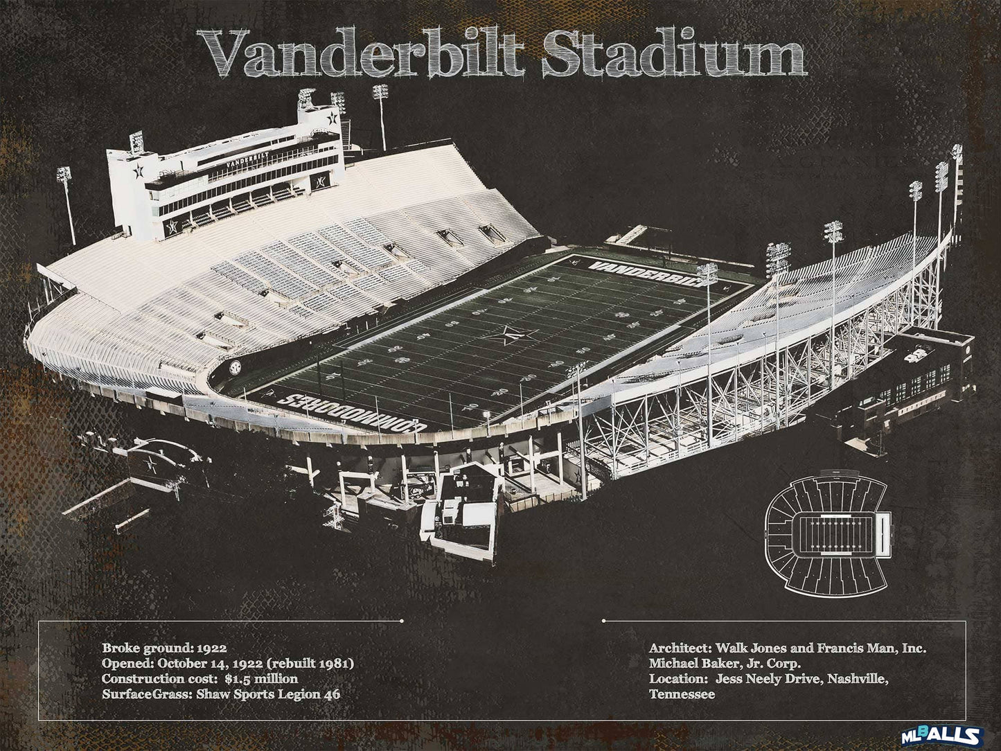 Vanderbilt Commodores Football Art - Vanderbilt Stadium Wall Art
